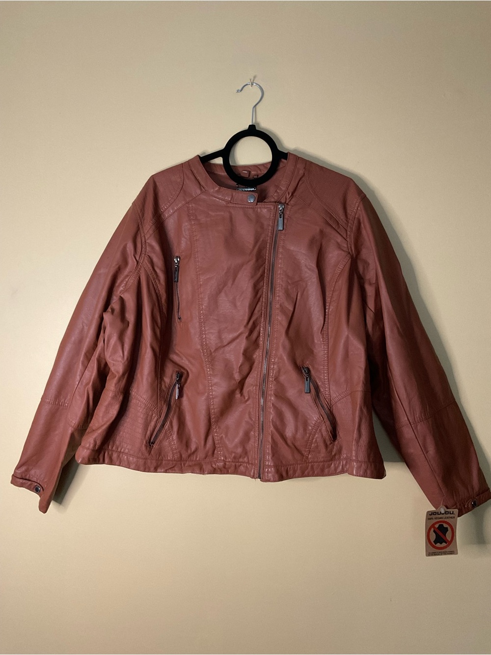 Jou Jou Rust-Tone Vegan Leather Zip Jacket